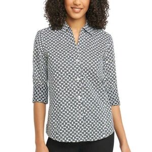 Foxcroft Women’s XXL Black And White Chain Patterned Blouse